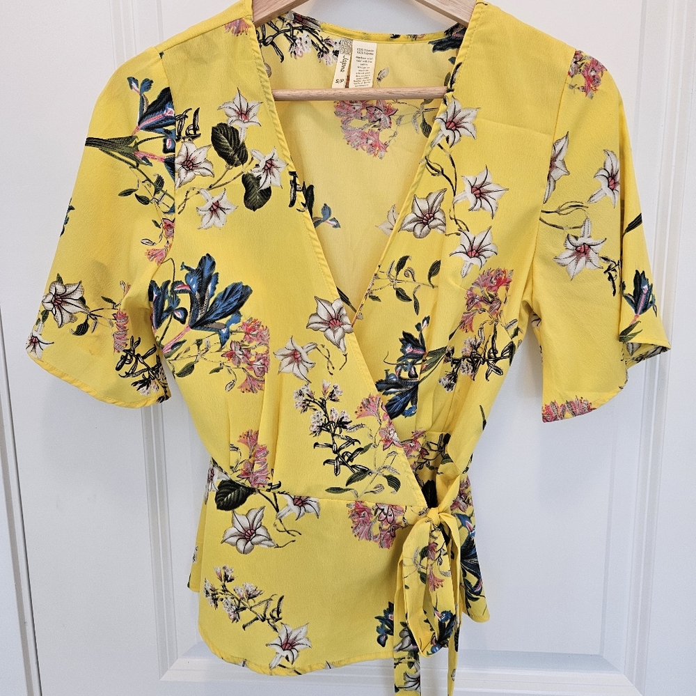 Floral Wrap Blouse in Yellow